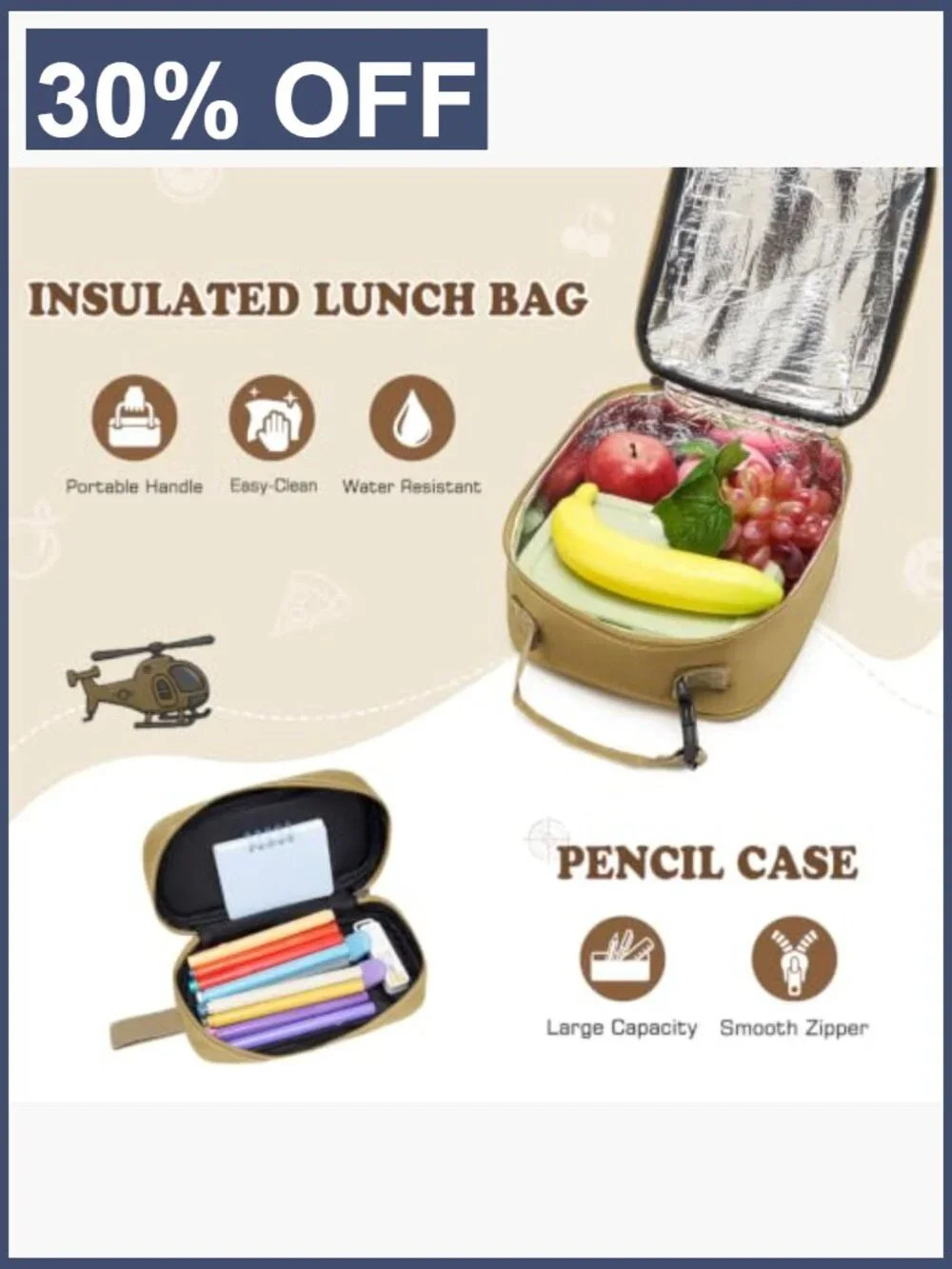 Kids Tactical Backpack Set with Lunch Box and Pencil Case, 3PC, Black